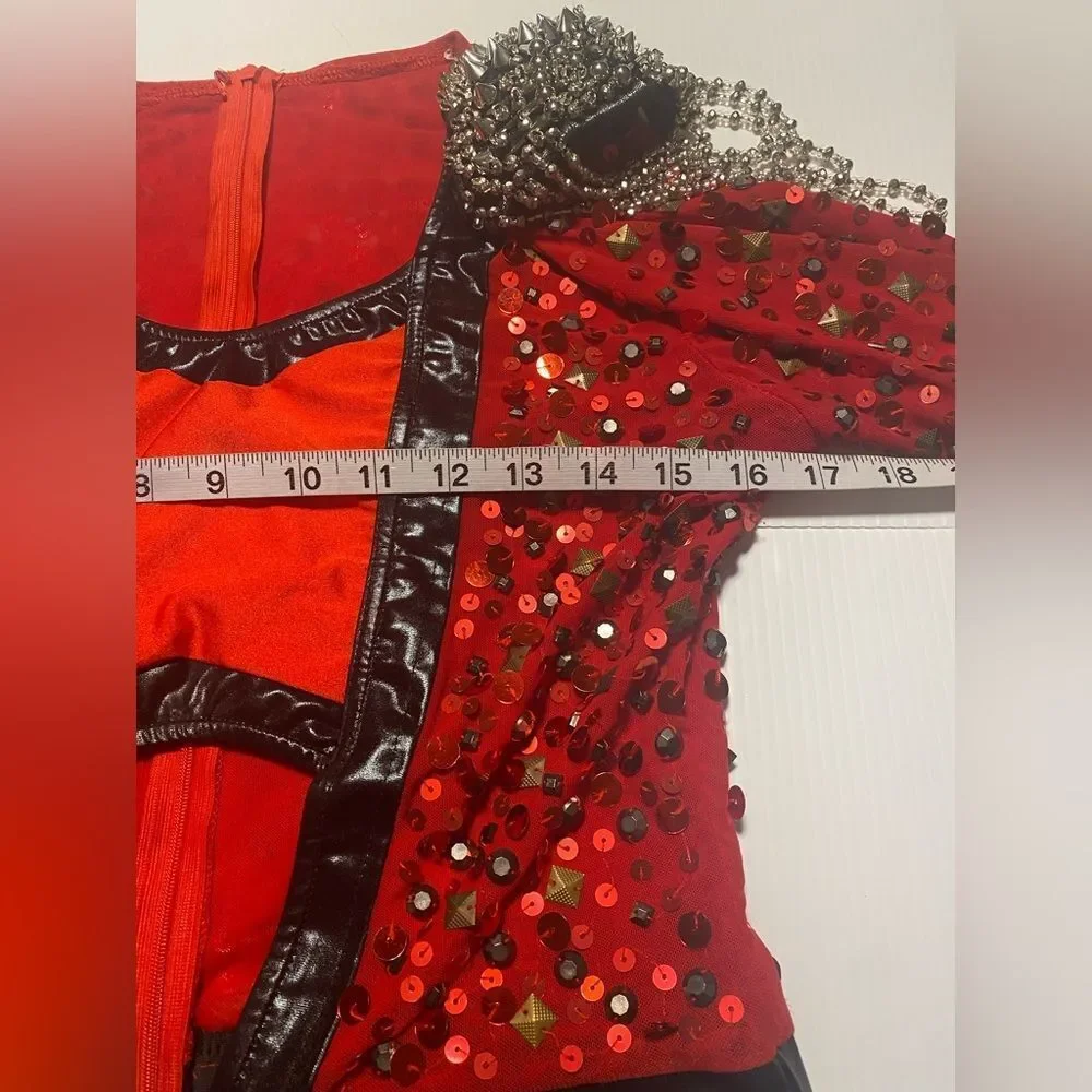 Glamour mature faux leather red goth grunge studed Dance Custom solo costume LA
